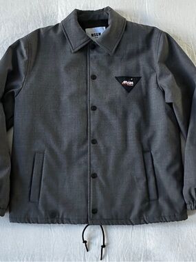 MSGM Men's Grey Wool Filled Coach Jacket